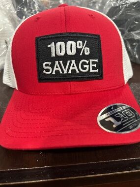 100% Savage Red Mesh Trucker Hat